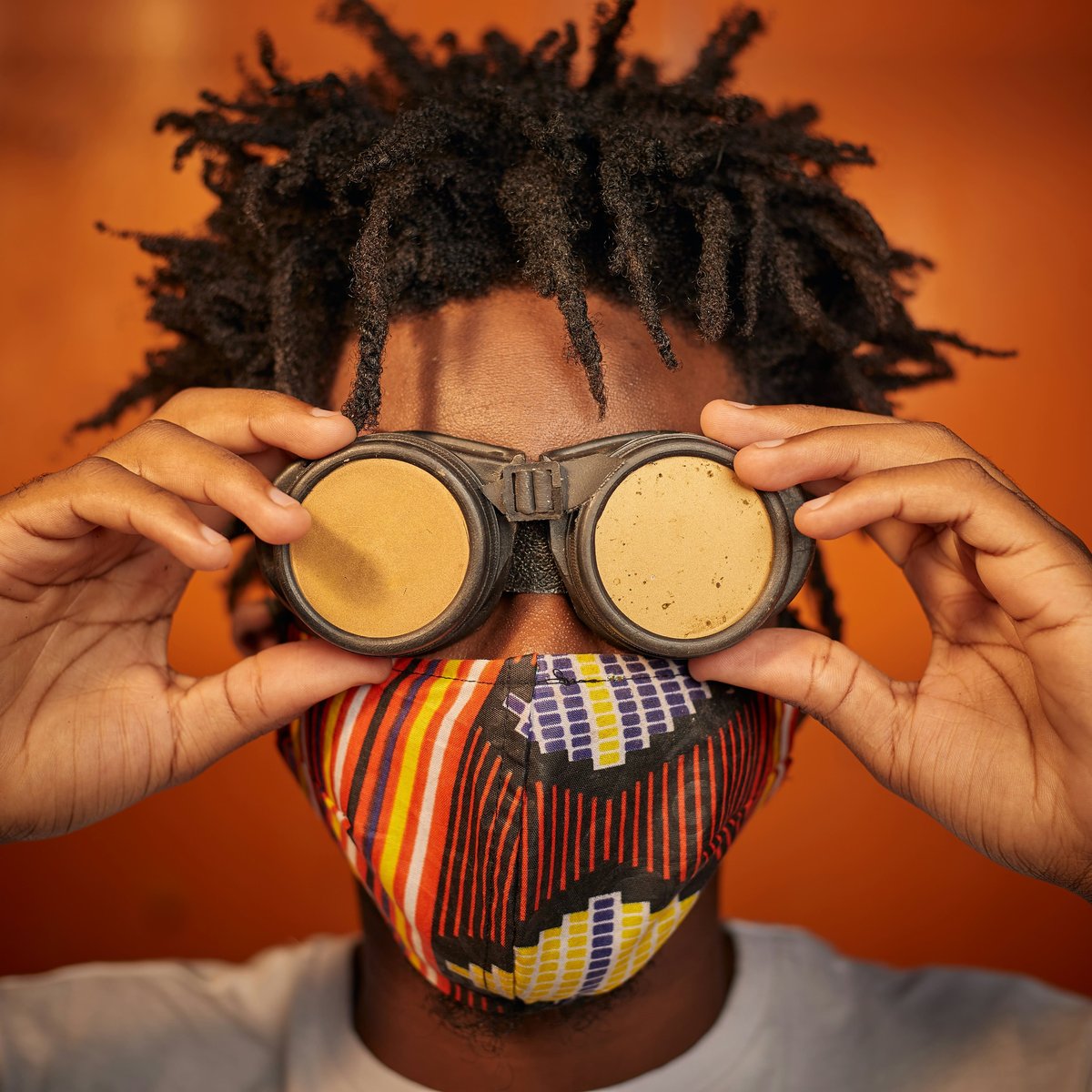 A man wearing googles and a mask